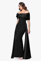 "Kendall" Scuba Crepe and Mikado Twist Floor Length Dress