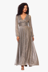 Petite "Alexa" Long Sleeve Metallic Knit Dress
