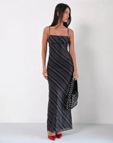 Darsih Maxi Dress in Irregular Stripe Grey Black