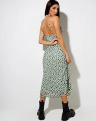 Cotina Midi Dress in Sage Flower Buds Black Flock