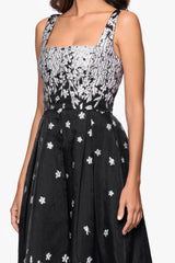 "Naomi" Brocade Square Neck Midi Dress