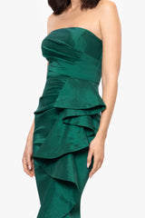 "Rowan" Taffeta Strapless Ruffle Floor Length Dress