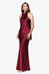 Petite "Shannon" Halter Necktie Floor Length Dress