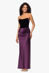 "Lynn" Velvet and Satin Strapless Floor Length Gown