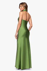 "Esmerelda" Satin Double Knotted Halter Neck Floor Length Dress