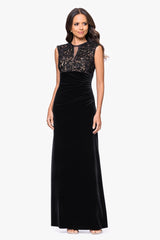 "Maylin" Lace Bodice and Velvet Skirt Floor Length Dress