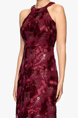 Petite "Fabiana" Halter Neck Soutache and Sequin Floor Length Dress