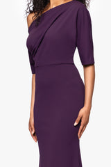 "Madeline" Scuba Crepe Off the Shoulder Drop Floor Length Dress