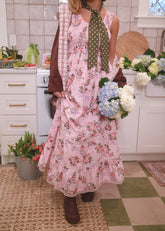 Juliette Floral Bow Print Maxi Dress - Pink