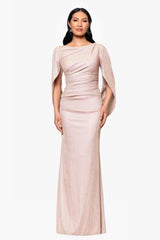 Petite "Gracie" Galaxy Knit Glitter Draped Gown