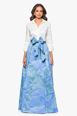 "Iyanna" Taffeta and Brocade Bow Floor Length Dress