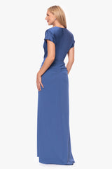 Petite "Rinna" Scuba Crepe and Satin Cowl Neck Floor Length Dress