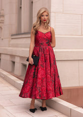 Kelly A-line Jacquard Midi Dress - Red