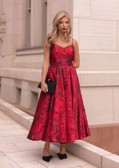Kelly A-line Jacquard Midi Dress - Red