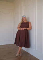 Miranda Midi Drop Waist Cotton Dress - Brown