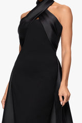 "Dina" Scuba Crepe Twist Halter Neck Floor Length Gown