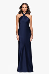 "Esmerelda" Satin Double Knotted Halter Neck Floor Length Dress