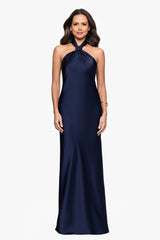 "Esmerelda" Satin Double Knotted Halter Neck Floor Length Dress