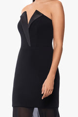 "Rosanna" Scuba Crepe and Chiffon Floor Length Tuxedo Dress