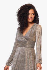 Petite "Alexa" Long Sleeve Metallic Knit Dress