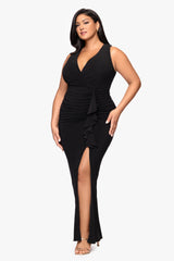 Plus "Bobbi" Long Ruffled V-Neck Gown