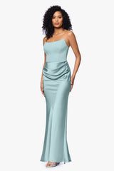 Petite "Debra" Long Strapless Scuba Crepe and Satin Gown