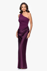 "Josie" Scuba Crepe and Satin One Shoulder Floor Length Dress