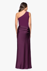"Josie" Scuba Crepe and Satin One Shoulder Floor Length Dress