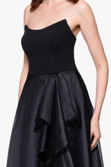 Petite "Josephine" Scuba Crepe and Organza Floor Ruffle Floor Length Dress