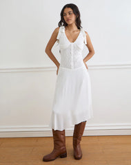 Danira Midi Dress With Lace Waist in Rayon White