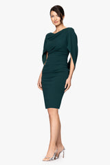 Petite "Jordan" Short Scuba Crape Draped Back Dress