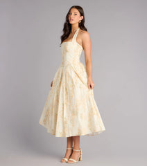 Petals And Plans Halter Lace-Up Midi Dress