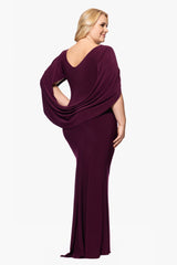 Plus "Miriam" Long Jersey Draped Back Gown