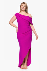Plus "Avery" Scuba Crepe Drop Shoulder Floor Length Dress