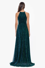 "Mila" Long Halter Metallic Dress