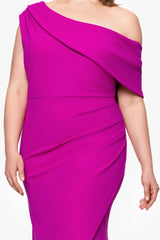 Plus "Avery" Scuba Crepe Drop Shoulder Floor Length Dress