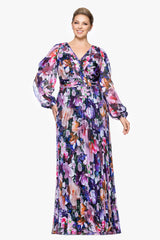 Plus "Sammy" Chiffon Long Sleeve Floor Length Dress