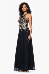 "Celeste" Long Embroidered Chiffon Gown