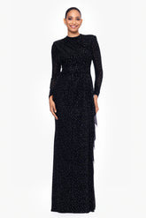"Devin" Long Power Mesh Embellished Long Sleeve Dress
