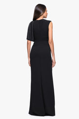 "Persephone" Scuba Crepe Embellished Sashed Floor Length Dress
