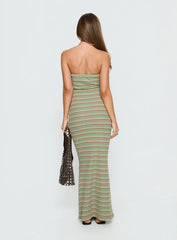 Solola Strapless Maxi Dress Green Stripe