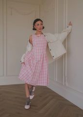 Elle Drop Waist Gingham Dress - Pink