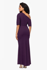 "Madeline" Scuba Crepe Off the Shoulder Drop Floor Length Dress