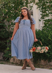 Giselle Micro Gingham Print Dress - Blue