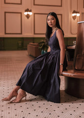 Nantucket Grove Scalloped Midi Work Dress - Navy