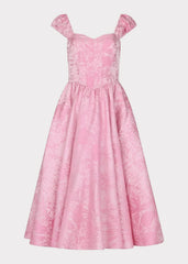 Carolyn A-Line Basque Waist Midi Dress - Pink