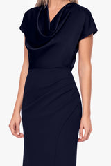 "Rinna" Scuba Crepe and Satin Cowl Neck Floor Length Dress
