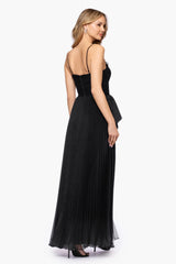 "Victoria" Organza Pleated Floor Length Dress