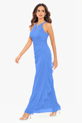 "Petra" Sheer Matte Jersey Key Hole Long Dress
