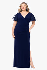 Plus "Jennifer" Long Jersey Knit Sequin Sleeve Dress